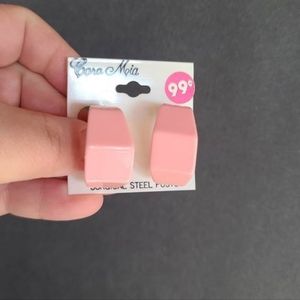1980s Cara Mia Pink Plastic Hoop Earrings